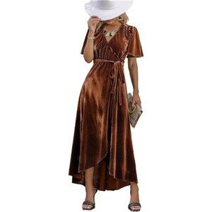 Women's Velvet V-Neck Wrap Semi-Formal Maxi Dress for Cocktail Parties